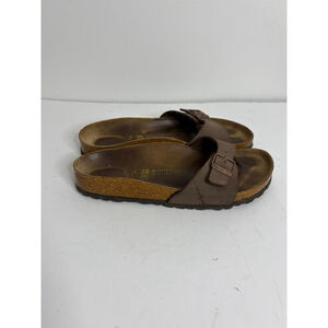 Birkenstock Madrid Sandals Womens 38 7 Taupe Brown Birko Flor Faux Leather Slide